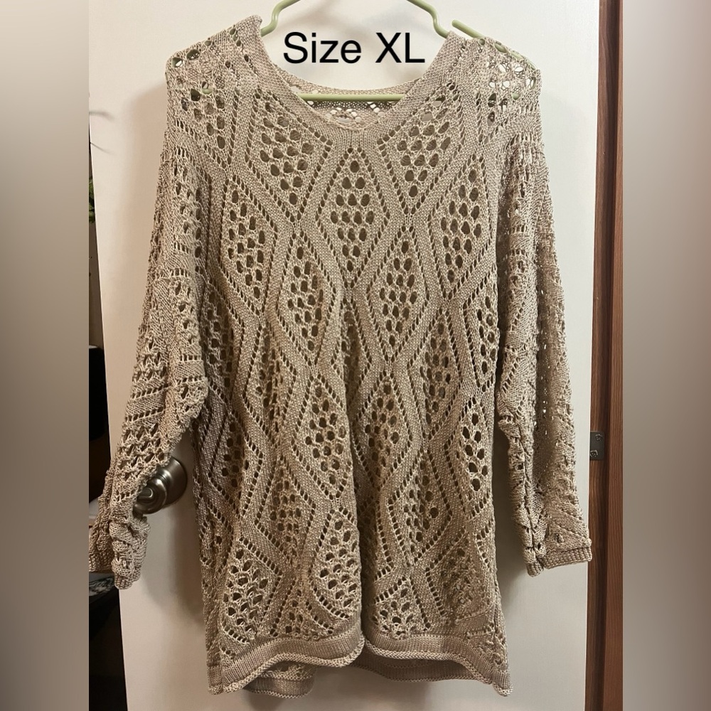 Crochet Knit Sweater in Beige